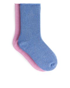 Kimaltavat sukat, 2 paria Vaaleanpunainen/sininen