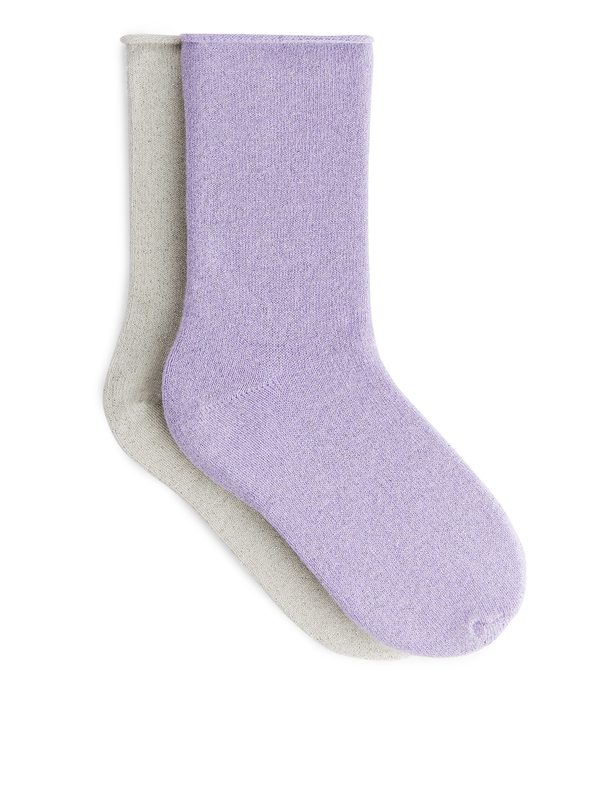 ARKET Glittery Socks, 2 Pairs Lilac/silver