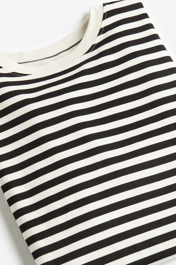 H&M T-shirt Med Trykk Cream/sort Stripet