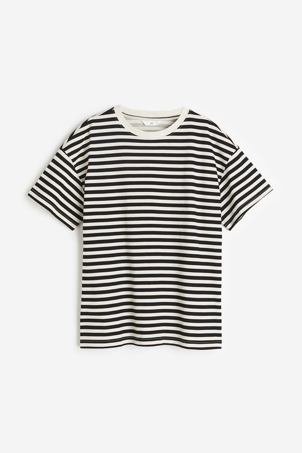 H&M T-Shirt mit Print Cremefarben/Schwarz gestreift