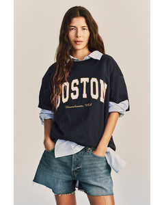 T-shirt Met Print Marineblauw/boston
