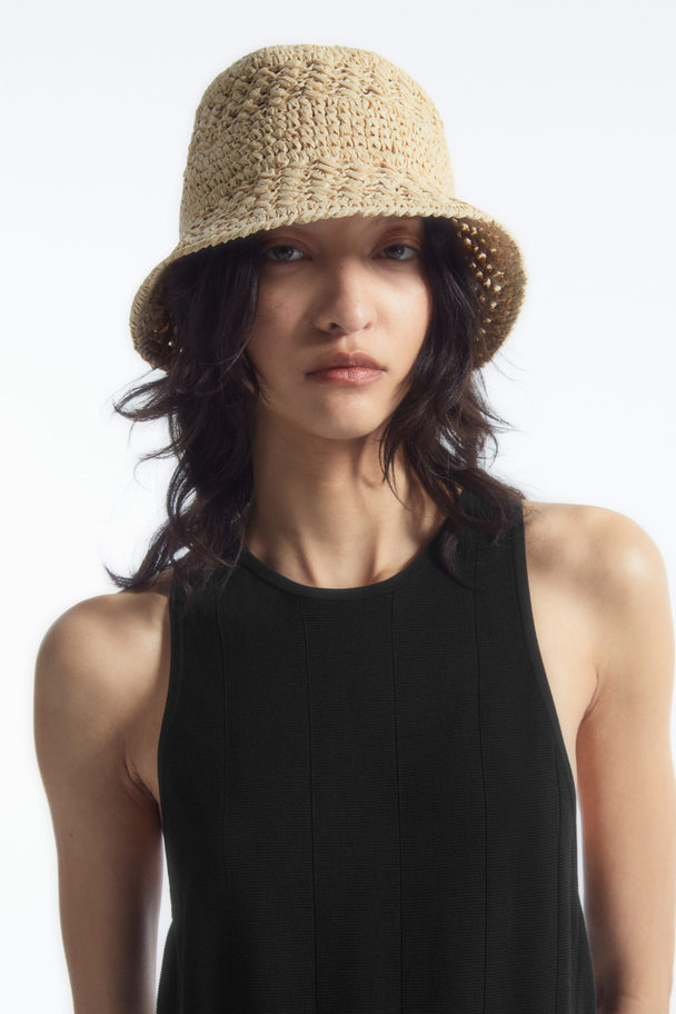 COS Crocheted Straw Bucket Hat Beige