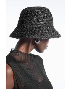 Crocheted Straw Bucket Hat Black