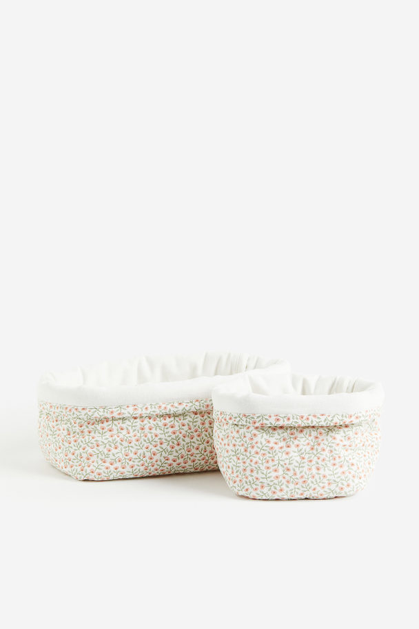 H&M HOME 2-pack Quilted Storage Baskets White/floral