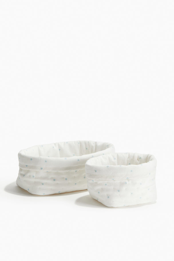 H&M HOME 2-pack Quilted Storage Baskets White/floral