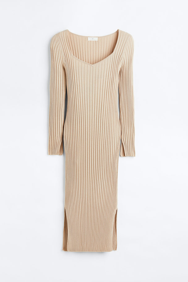 H&M Rib-knit Bodycon Dress Light Beige