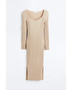 Rib-knit Bodycon Dress Light Beige