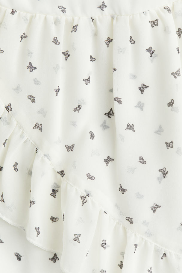 H&M Asymmetrisches Kleid mit Volants Weiß/Schmetterlinge