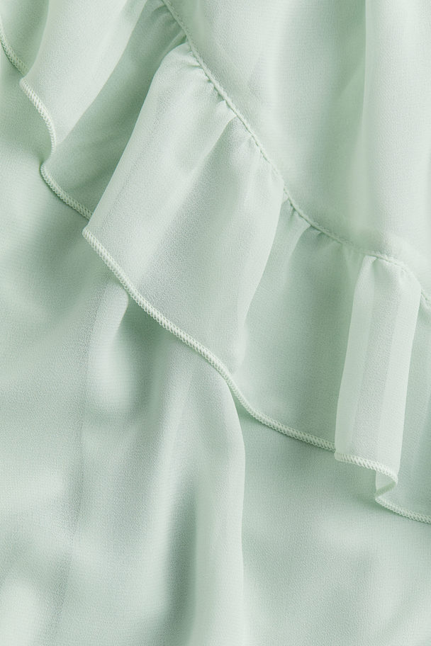H&M Flounce-trimmed Asymmetric Dress Dusty Mint Green