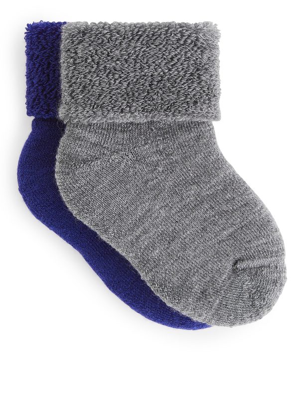 ARKET Wool Terry Baby Socks, 2 Pairs Blue/grey