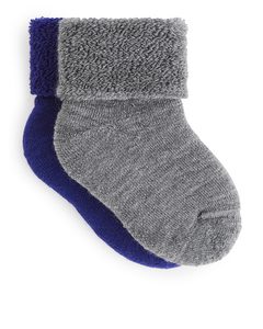 2 Paar Wollfrottee-Socken für Babys Blau/Grau