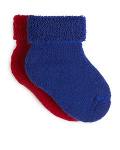 2 Paar Wollfrottee-Socken für Babys Rot/Blau