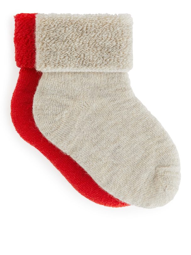 ARKET Wool Terry Baby Socks, 2 Pairs Red/beige