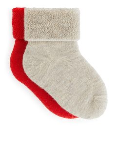 2 Paar Wollfrottee-Socken für Babys Rot/beige