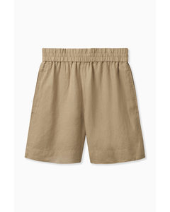 Elasticated Linen Shorts Beige