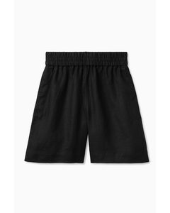 Elasticated Linen Shorts Black