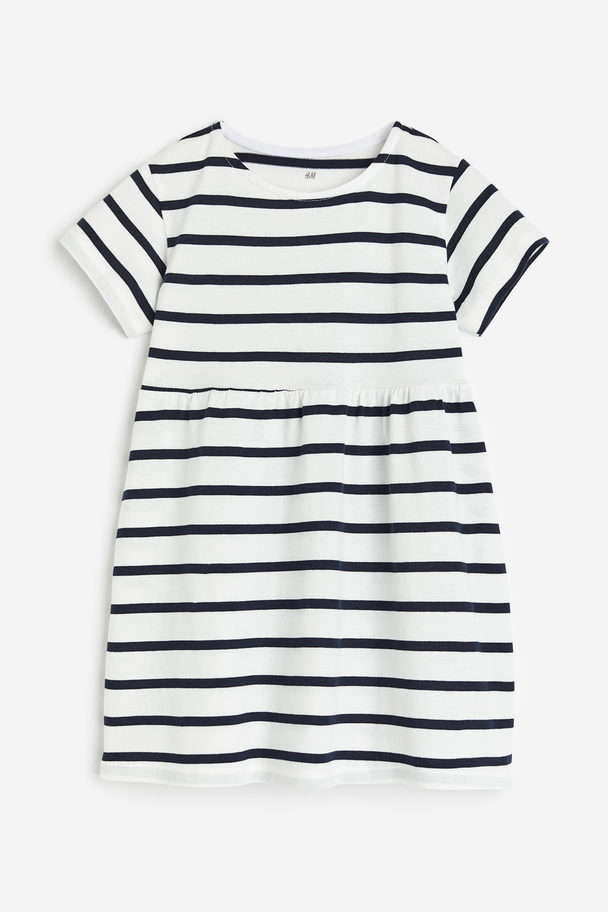 H&M Cotton Jersey Dress White/striped