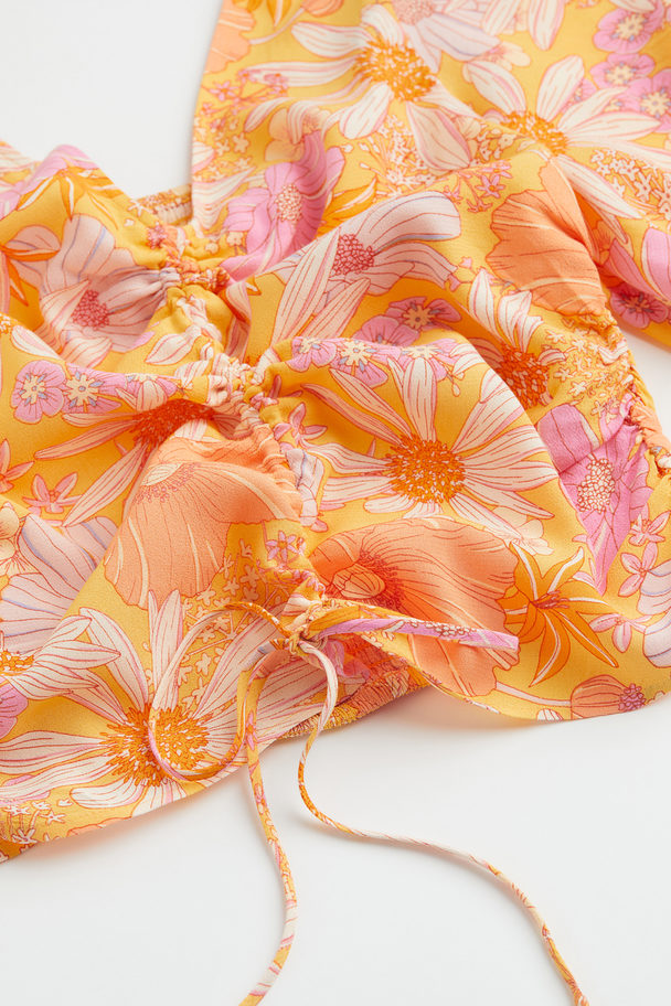 H&M V-neck Drawstring Blouse Orange/floral