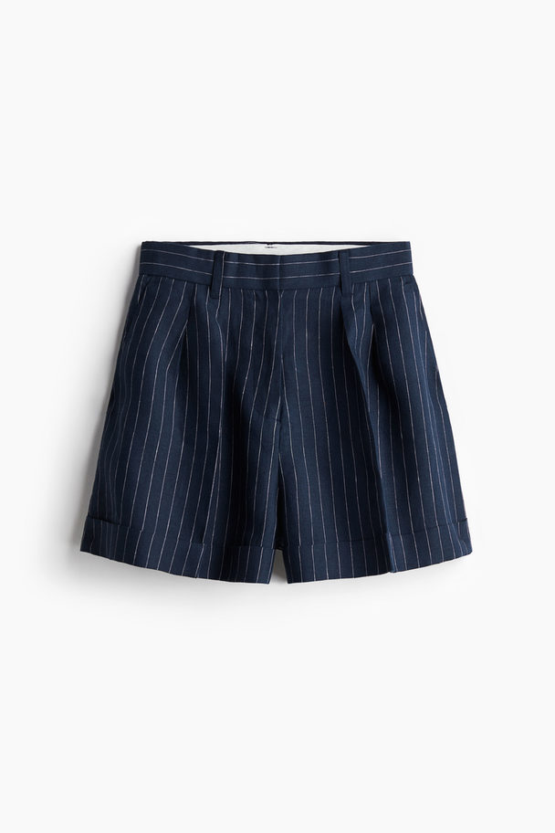 H&M Leinenshorts Marineblau/Nadelstreifen