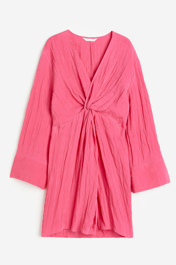H&M Textured-weave Knot-detail Dress Pink