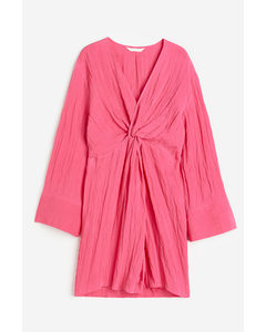 Textured-weave Knot-detail Dress Pink