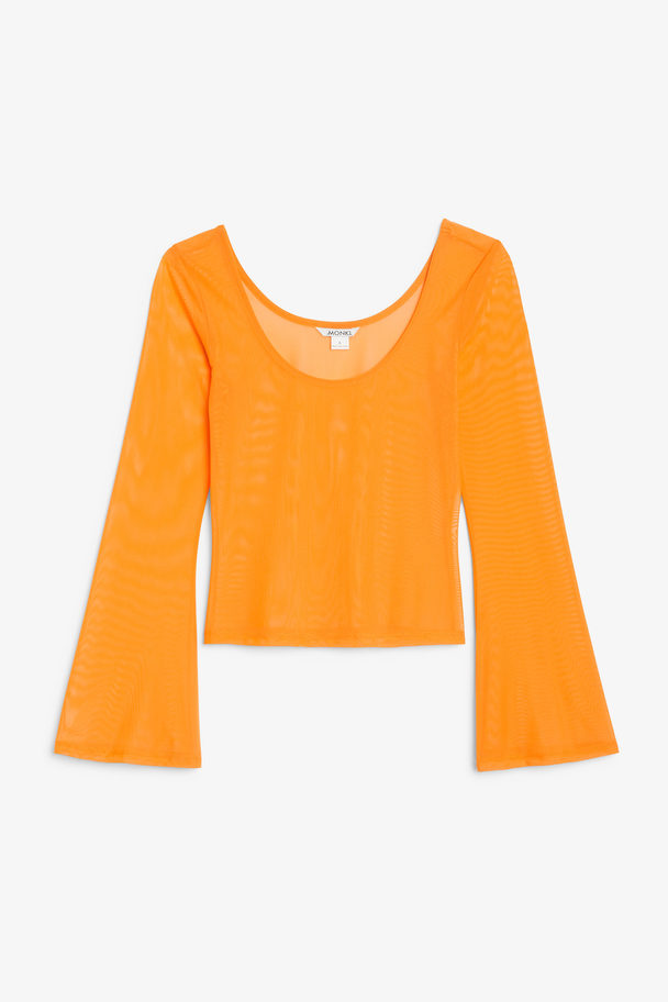 Monki Orange Mesh-top Med Klokkeærmer Orange