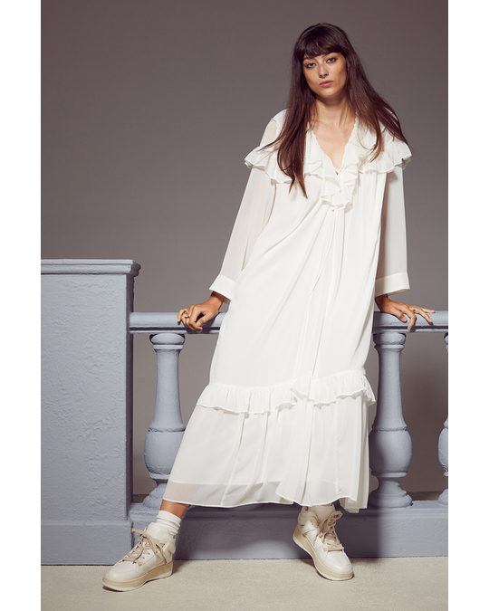 H&M Flounced Chiffon Dress White