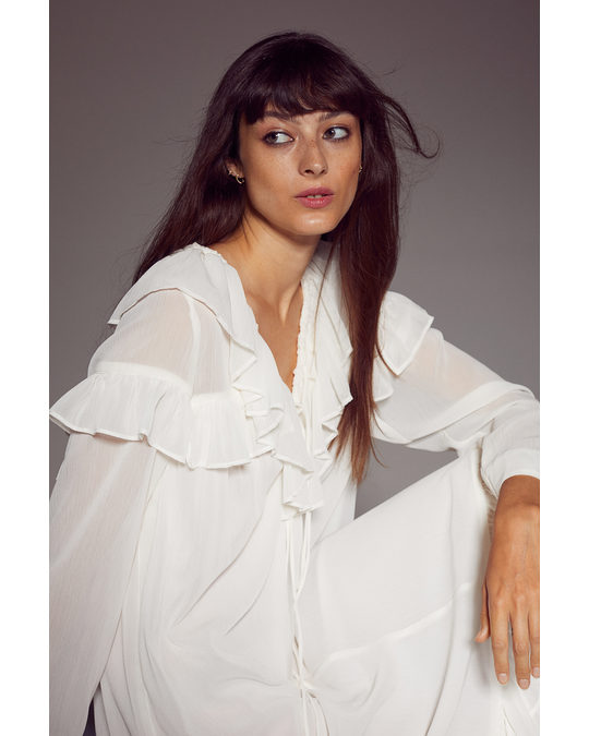 H&M Flounced Chiffon Dress White