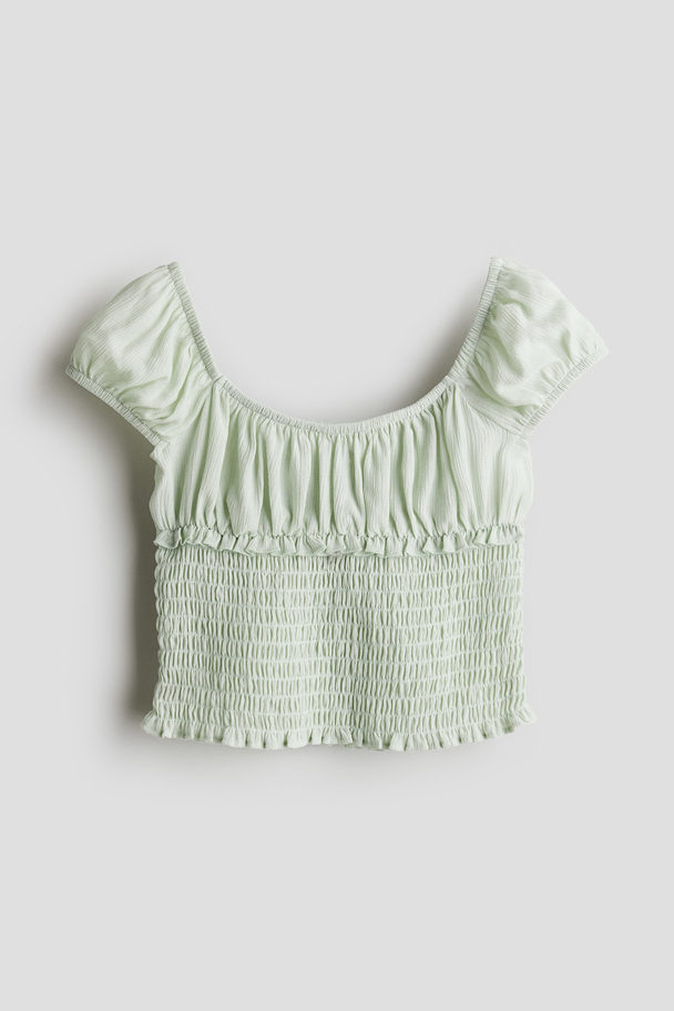 H&M Smocked Top Light Dusty Green
