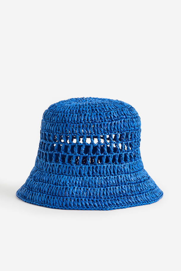 H&M Crochet-look Straw Hat Bright Blue