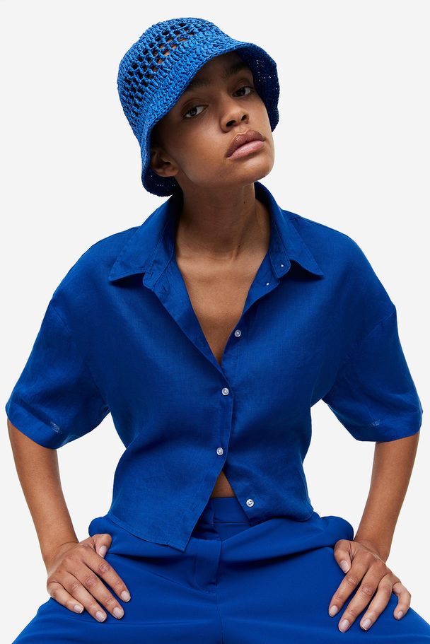 H&M Crochet-look Straw Hat Bright Blue