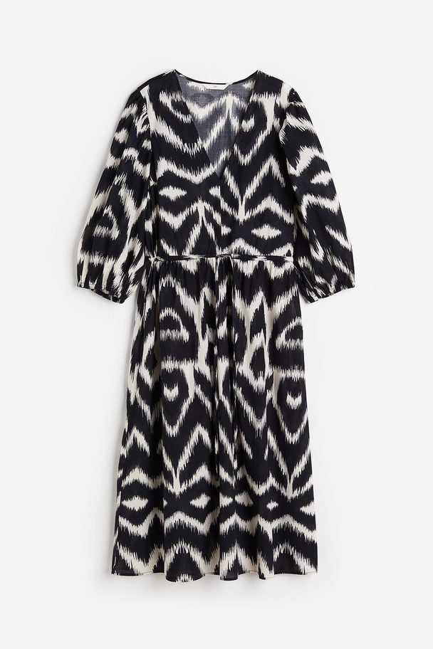 H&M Balloon-sleeved Cotton Dress Black/patterned