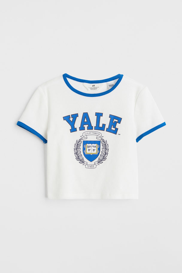H&M Kurzes T-Shirt mit Print Weiß/Yale