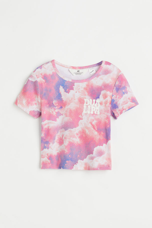 H&M Cropped T-shirt Met Print Roze/dua Lipa