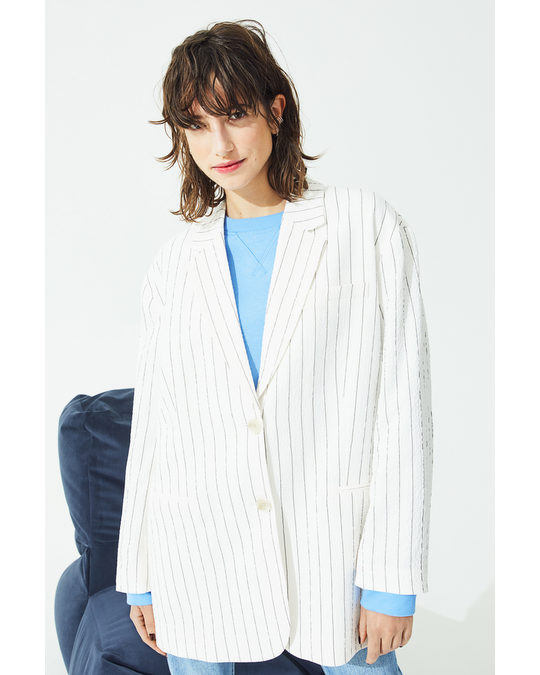 H&M Oversized Jacket White/pinstriped