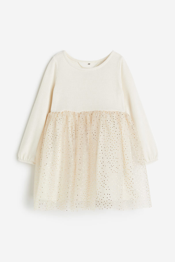 H&M Tulle-skirt Dress Light Beige/spotted