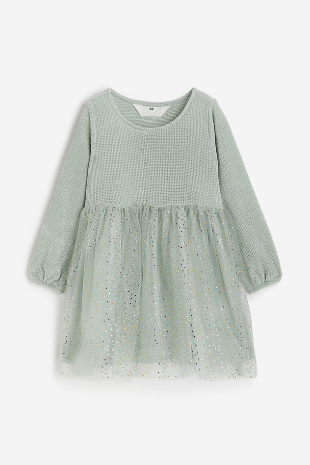 H&M Tulle-skirt Dress Dusty Green/glittery