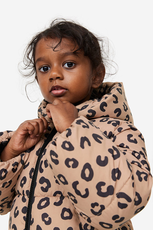 H&M Water-repellent Puffer Jacket Beige/leopard Print