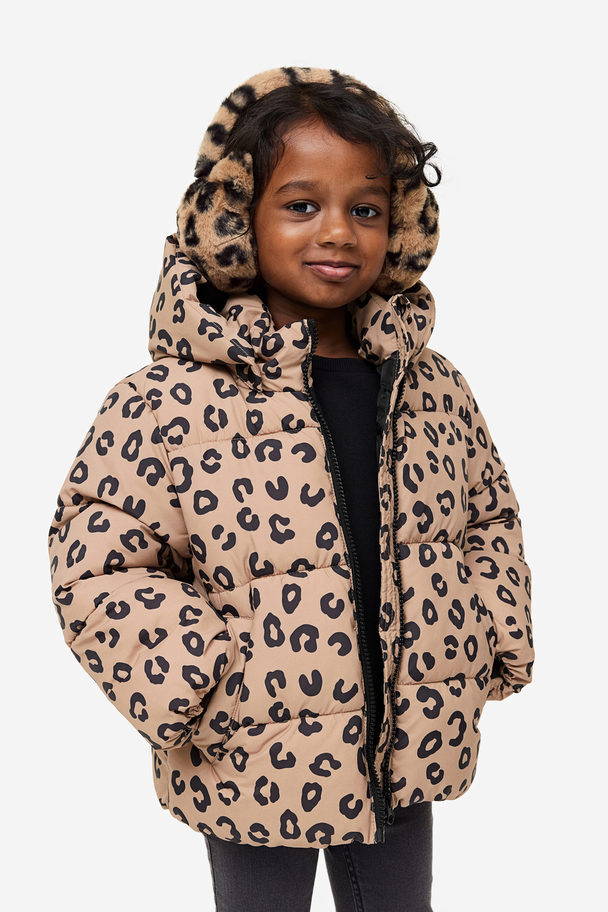 H&M Water-repellent Puffer Jacket Beige/leopard Print