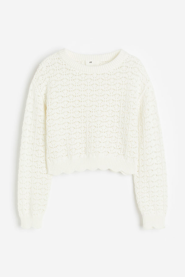 H&M Pullover in Pointellestrick Weiß