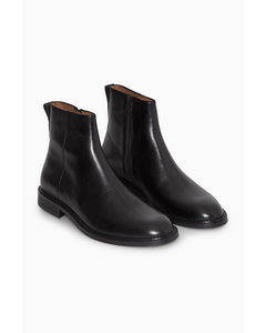 Zip-up Leather Ankle Boots Black