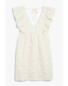 Textured Ruffled Off-white Pinafore Dress Off-white