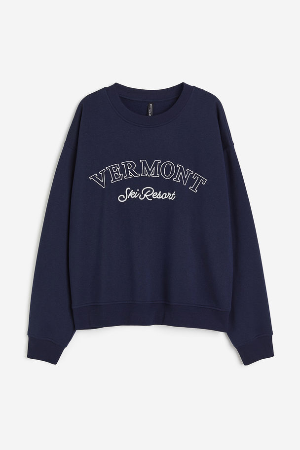 H&M Motif-detail Sweatshirt Dark Blue/vermont