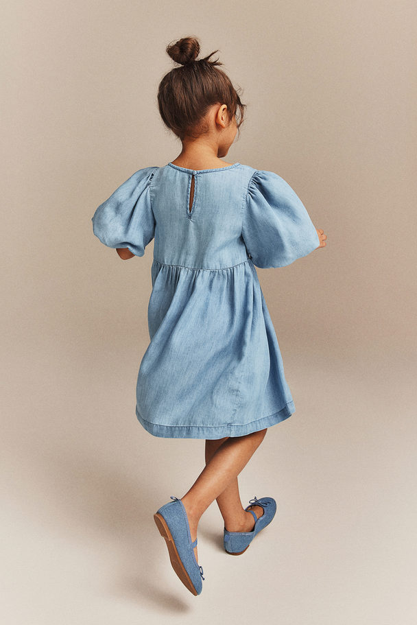 H&M Kleid mit Puffärmeln Denimblau