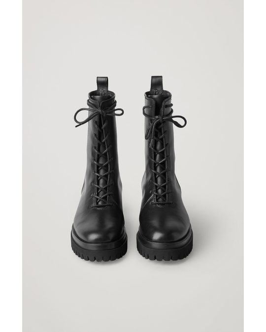 COS Leather Lace-up Chunky Boots Black