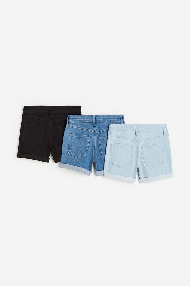 H&M Set Van 3 Denim Shorts Licht Denimblauw/zwart