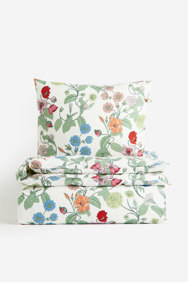 H&M HOME Gebloemde Dekbedset - Eenpersoons Wit/bloemen