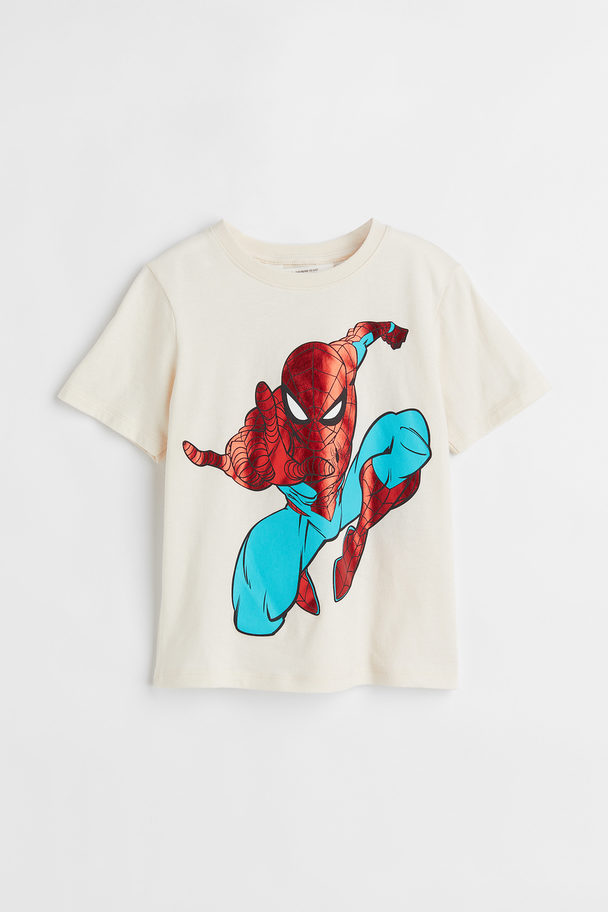 H&M T-shirt Met Print Gebroken Wit/spider-man