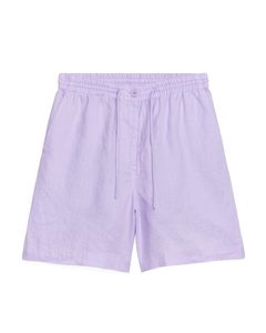Linen Drawstring Shorts Lilac