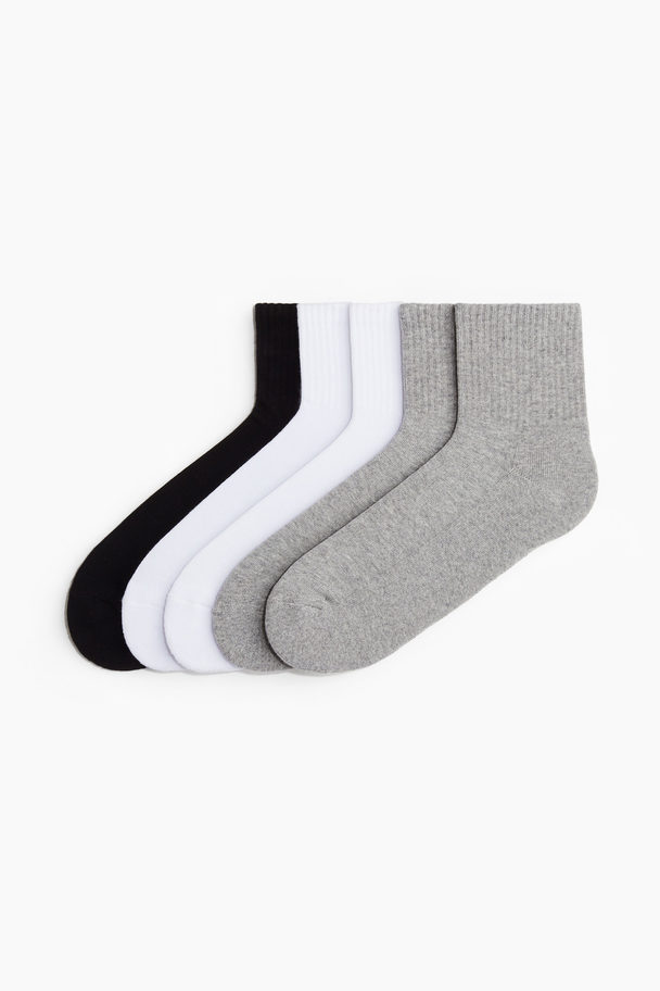 H&M 5er-Pack Socken Weiß/Graumeliert/Schwarz